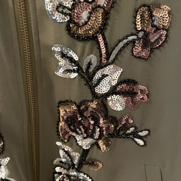 Chico’s Jacket, Size 1, Olive Green, Embellished Front, Zippered, High C… - Picture 4 of 9